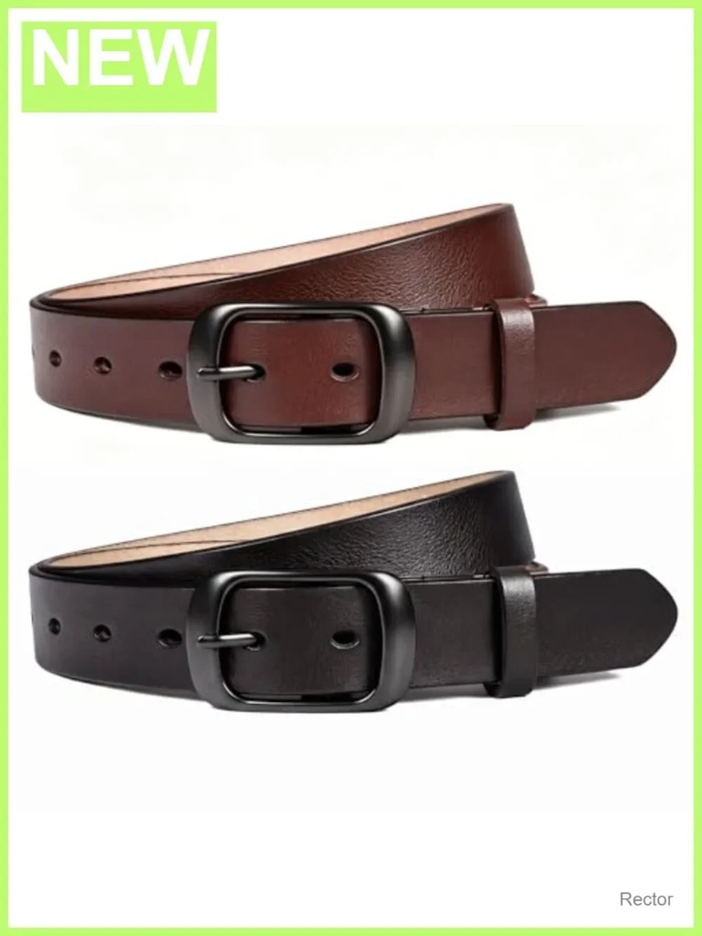 Genuine Leather Belts for Women 2-Pack Classic Pin Buckle Adjustable